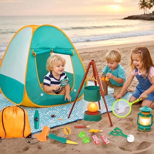 Meland Camping Play Set for Kids 3-6, Pretend Adventure Toy Gift - color: Green