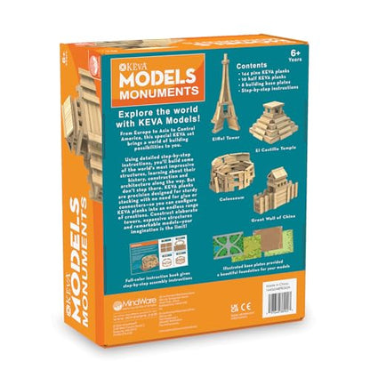MindWare KEVA Models Monuments - 154 Wooden Building Planks & Step-by-Step Instructions to Build Iconic World Landmarks