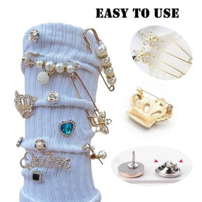BIIQAKOO Socks Charms Sneaker Shoe Charms for Sock Safety Pins Junk Sock Brooches and Pins for Women Jewelry Charms Kit for Hat Clothes