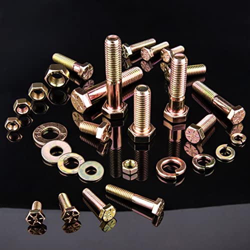 FOLIV 608pcs Grade 8 Bolts and Nuts Assortment Kit, 1/4-20, 5/16-18, 3/8-16, 1/2-13 Heavy Duty Hex SAE Bolts Nuts Washers Assortment Kit - size: 608PCS M6, M8, M10, M12