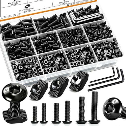 mankk 260PCS M3 M4 M5 T-Nuts Screws Assortment Kit 10.9 Grade Alloy Steel Metric Hex Button Head Cap Screws for 2020/3030/4040 Series Aluminum Extrusion,M-LOK System,3D Printing - size: M3/M4/M5 Kit