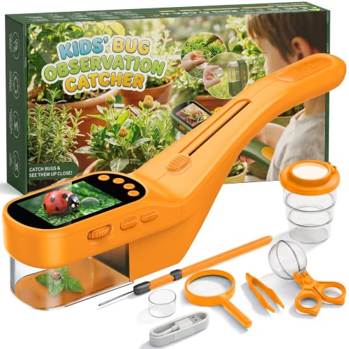CIMELR Bug Catcher for Kids with 2.4" Screen, 500X Digital Microscope, 1080P Photo/Video, 1000mAh Battery, 8 LED, PC Real-Time Imaging, STEM Nature Toy & Gift for Boys Girls Ages 3-12 - color: Yellow