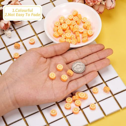 Elecrelive 50Pcs Orange Slice Loose Beads Fruit Theme Polymer Clay Beads Food Spacer Charms 10x4.5mm for Necklace Bracelets Earrings Key Chains Making - color: Orange
