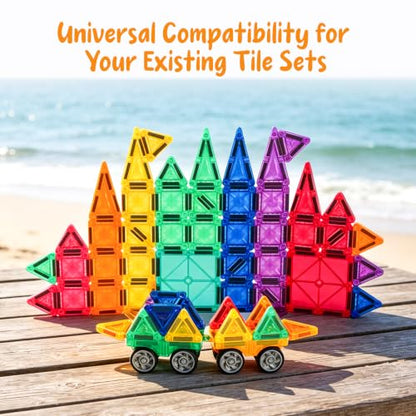Bmag 100PCS Mini Magnetic Tiles Building Set with 2 Mini Cars - size: MINI100Pcs