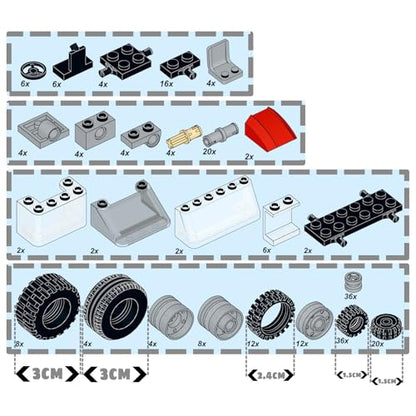 226PCS Wheels and Axles Sets Car Parts Building Kit with Tires, Windshield, Chassis & Steering Wheel Compatible with Major Brands