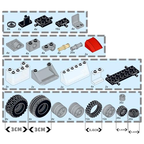 226PCS Wheels and Axles Sets Car Parts Building Kit with Tires, Windshield, Chassis & Steering Wheel Compatible with Major Brands