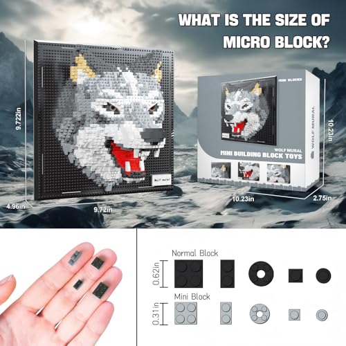 3D Wolf Animal Wall Art Micro Mini Building Blocks Set for Adults, No Compatible with Lego, Unique Table Display & Home Wall Decor, Creative Toy Gift for Chritsmas Birthday (2214 PCS) - style: Wolf