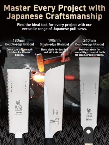 HIBINO Japanese Pull Saw 7.5 Inch Kataba | Made in Japan | Single Edge 14 TPI Fine Crosscut Blade | Lightweight Handsaw for Precision Woodworking, Joinery & Detail Projects | Replaceable Blade - size: 7.5 inch (190mm)