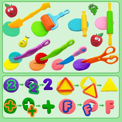 Dough Tools 55 PCS Dough Play Tools Set for Kids, Plastic Alphabet Numbers Shapes Cutters, Rollers, Scissors - style: 55 pcs