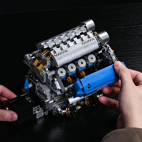 UNCLE BRICK V8 Engine Model Kit that Runs, Motorized Engine Building Set for Adults, Working Visible Engine with Chain & Cylinder Linkage, STEM Mechanical Building Toy Gift for Car Enthusiasts