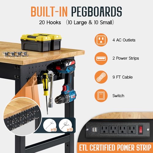 SPECRAFT 84-Inch Black Adjustable Heavy-Duty Workbench - color: Black, size: Standard/84"x24"