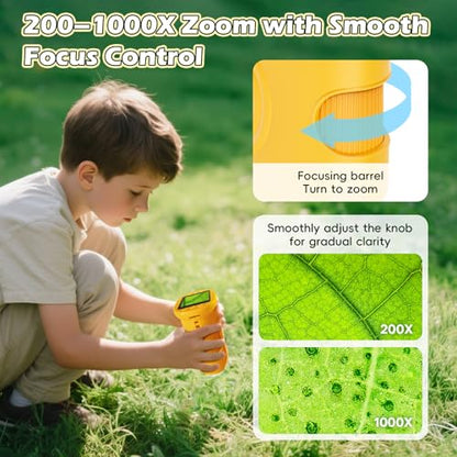Alotwan Microscope for Kids 1000X Digital, Handheld Kids Microscope - color: Yellow