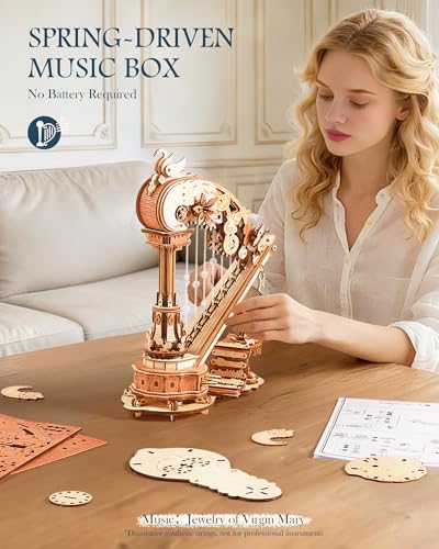 ROKR 3D Puzzles for Adults Harp Music Box, 3D Wooden Puzzle Building Kits