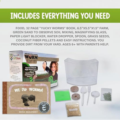 Worm Farm for Kids Kit with 20 Live Worms, Food, Book, All-in-One Bundle - style: Farm+Live Worms+Book+Food