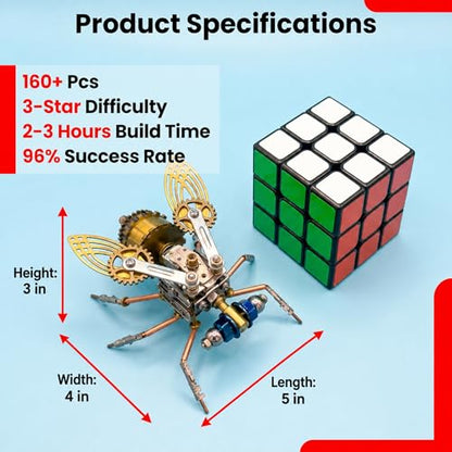 3D Metal Puzzles for Adults Teens-160+Pcs-Mechanical Fruit FIy Bee Insect Models-3 Hours to Build-Ideal for Birthday Gifts and Decorations(Mechanical Fruit Fly) - style: Mechanical Fruit Fly