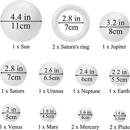 47PCS Solar System Model Foam Ball Kit Includes 10 Sizes Polystyrene Spheres Balls, Bamboo Sticks, Blank Toothpick Flags, Brushes, Paint Tray Palette for School Science Projects - size: 47 pieces