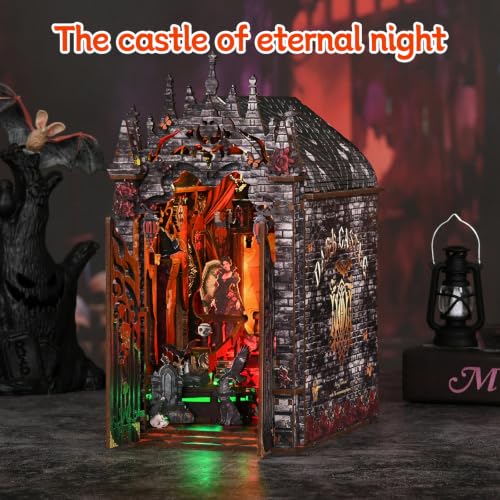 Music Park Book Nook for Adults, 3D Wooden Puzzle Gothic Castle with LED - color: Gothic Castle