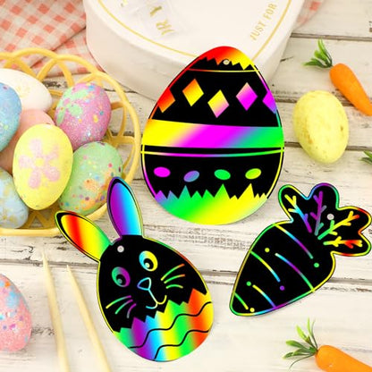 JULMELON 36Pack Easter Crafts for Kids, Bunny Rainbow Scratch Art Paper - style: Easter Crafts