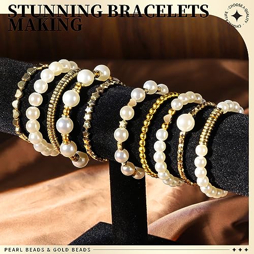 LEOBRO Pearl Beads for Bracelets, 720PCS Bracelet Making Kit for Adult, Bracelet Bead Kits, Small Pearl Beads and Gold Beads for Bracelets, Jewelry Making Kit - color: Creamy White