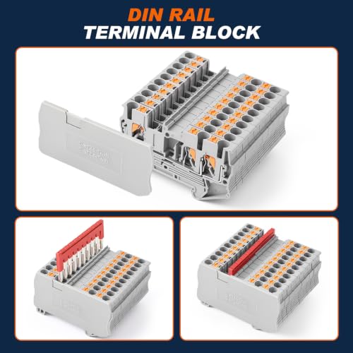 Din Rail Terminal Block,ZPT2.5-Twin,Push-in,Gray,56 Pcs - color: Gray, size: ZPT2.5-TWIN,Push-in