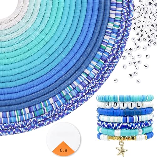 ADIIL 7200pcs Clay Beads Bracelet Making Kit, 6mm Polymer Heishi Beads for Jewelry Making, Friendship Bracelet Kit Birthday Gift for Adults Blue - color: Blue