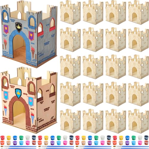 DIY Wooden Castle Craft for Kids Princess Party Favor Wood Castle, 24 Pcs
