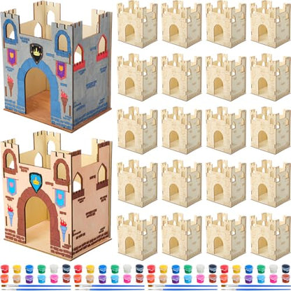 DIY Wooden Castle Craft for Kids Princess Party Favor Wood Castle, 24 Pcs