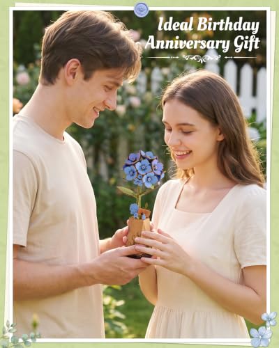 3D Flower Wooden Puzzle for Adults-Blue Hydrangea,DIY Wooden Flowers - style: TW-Blue Hydrangea