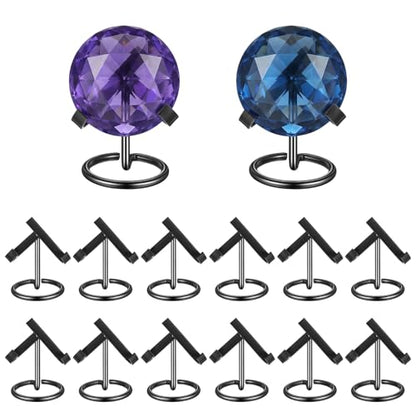 12 Pcs Metal Crystal Heart Stone Stand Crystal Ball Holder Rock Display Stand Mineral Specimen Display Easel Holder for Gemstones Fossils Agate Slabs Plates (Black, 2 x 2.36 x 2.44 Inch)
