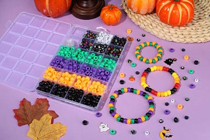 XIANNVXI 10Colours Halloween Pony Letter Beads Set Bracelet Making 640pcs Orange Purple Green White Letter Pony Beads Bulk - color: Halloween C