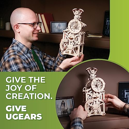 UGEARS Engine Clock, 3D Puzzle, 11.8-inch Height, Mechanical Clock Kit with Moving Pistons, Steam Engine Kits, Clocks Kits for Do It Yourself, Brain Teaser 3D Puzzle