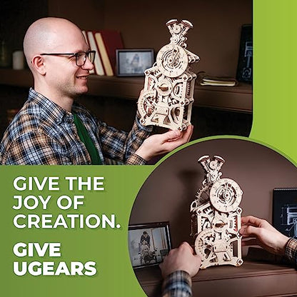 UGEARS Engine Clock, 3D Puzzle, 11.8-inch Height, Mechanical Clock Kit with Moving Pistons, Steam Engine Kits, Clocks Kits for Do It Yourself, Brain Teaser 3D Puzzle