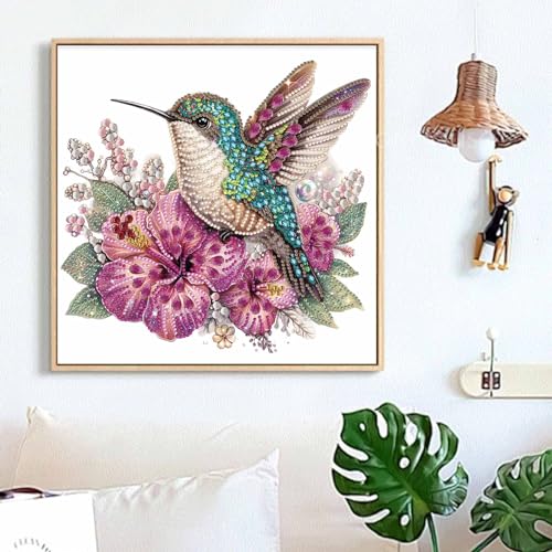 JATOK Diamond Art Kits for Adults Hummingbird and Flower Special Shaped Gem - color: blue