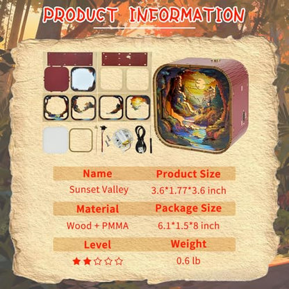 3D Wooden Puzzle Night Light DIY LED Art Lamp Kit for Adults Desk Decor Relaxing Craft Model Table Ornament and Birthday Gift (Sunset Valley) - style: Sunset Valley