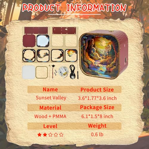 3D Wooden Puzzle Night Light DIY LED Art Lamp Kit for Adults Desk Decor Relaxing Craft Model Table Ornament and Birthday Gift (Sunset Valley) - style: Sunset Valley