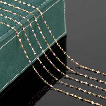 UMAOKANG Pink Enamel Chains for Jewelry Making Stainless Steel Chain Bulk - color: Gold-Pink