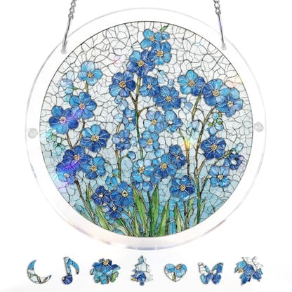 Acrylic Jigsaw Puzzle Suncatcher - Blue Blooms - color: Blue Blooms, size: S-7.4in*7.4in
