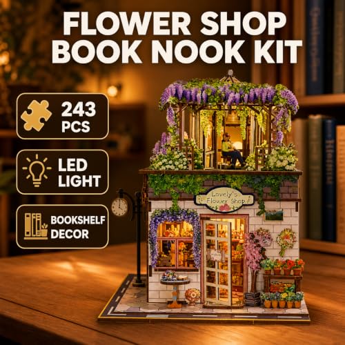 Evankin Flower Shop Book Nook Kit, DIY Miniature House with LED Light - style: Flower Shop