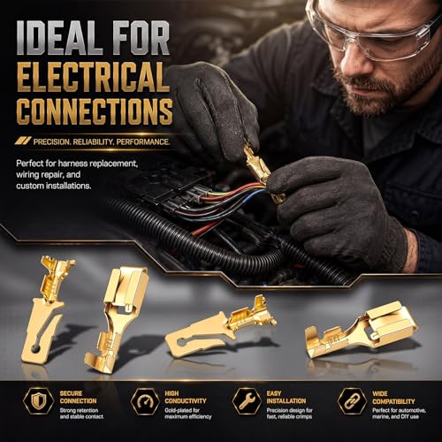 LEIFIDE 50 Pcs Electrical Terminals Kit Compatible with 56 Series, Gold - color: Gold