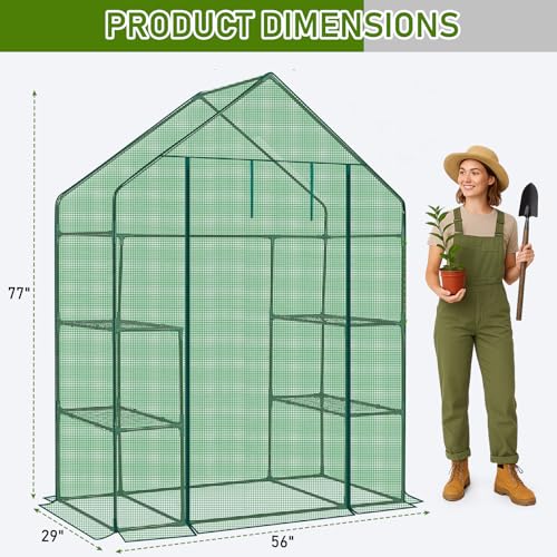 Outvita Walk-in Greenhouse, 3 Tiers 4 Shelves, Durable PE, 56"x29"x77" - style: 3 tiers 4 shelves
