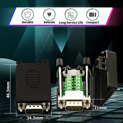 2PCS DB9 Male Solderless RS232 Terminal Breakout Connector - size: DB9 Male