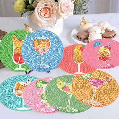 Diamond Art Coasters Kits, 8 Pcs Cocktail Diamond Painting Coasters Kit - color: Cocktail