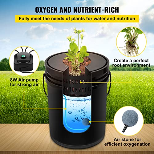 VEVOR DWC Hydroponic System, 5 Gallon 4 Buckets, Deep Water Culture Growing Bucket, Hydroponics Grow Kit with Pump, Air Stone and Water Level Device, for Indoor/Outdoor Leafy Vegetables - style: 4 Buckets