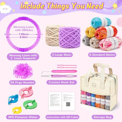 96Pc Weaving Loom Kit, Knitting Loom Kit with Storage Bag & Crochet Hooks