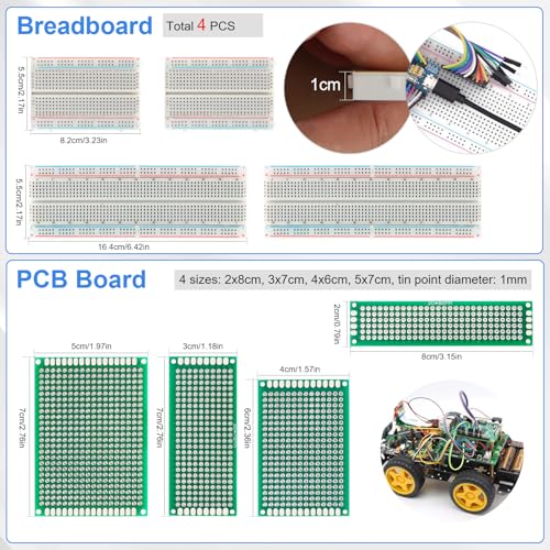 Electronic Component Kit, 1628 Pcs DIY Electronics Kit with LED Diodes, Diodes, Metal Film Resistors, Electrolytic Capacitor, Transistors, Ceramic Capacitors, Dupont Wire, PCB Board, Breadboard - size: 1628 Pcs