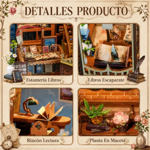 CRIOLPO Book Nook Kits Miniature House Kit for Adults with LED Lights - color: Huaying Bookstore
