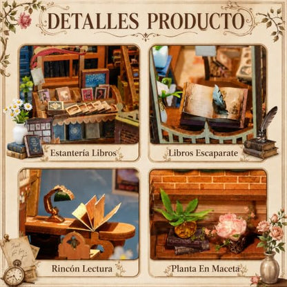 CRIOLPO Book Nook Kits Miniature House Kit for Adults with LED Lights - color: Huaying Bookstore