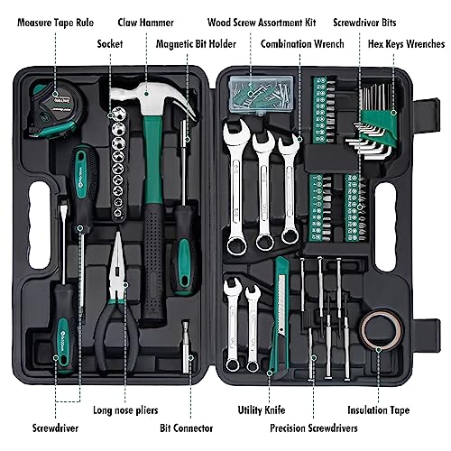 CARTMAN 148-Piece Automotive And Household Tool Set, Green Repair Kit Case - color: Green