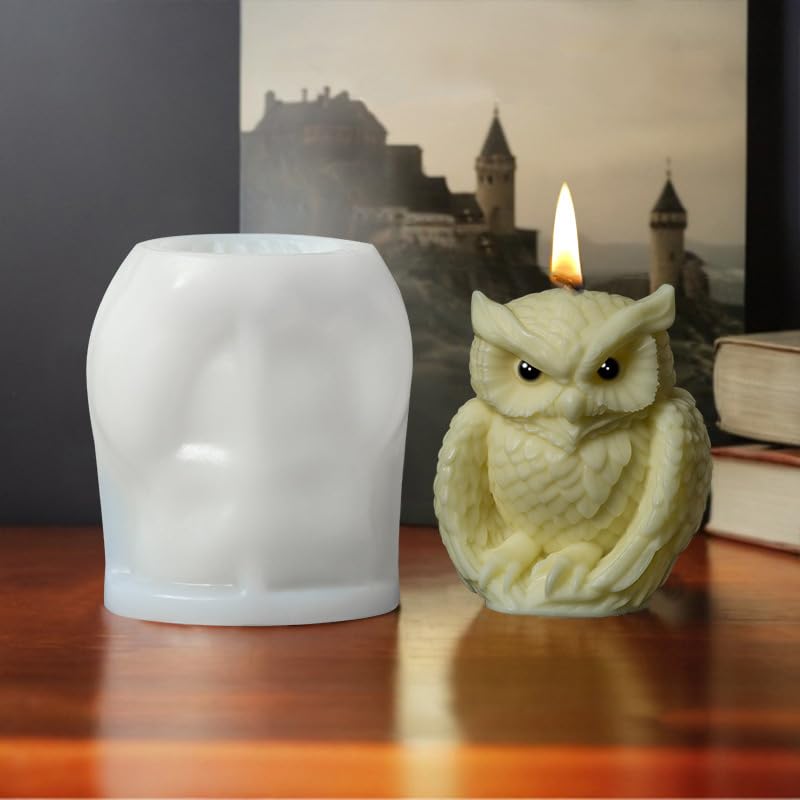 Cestony 4Pcs 3D owl Shape Candle Silicone Molds for Making Candle Resin Pillar Aromatherapy Candles Wax Soap Flower Specimen Clay Craft