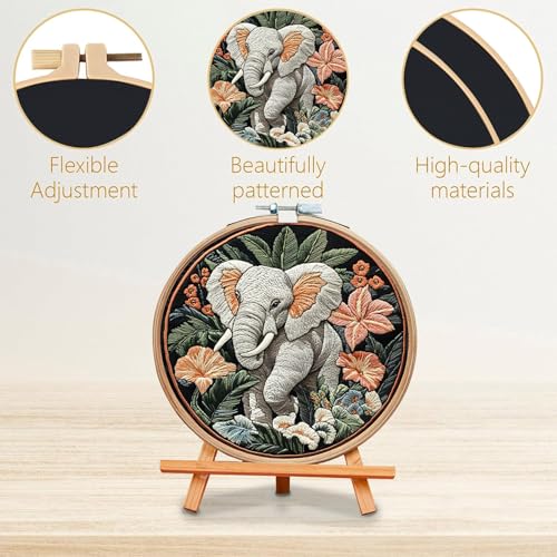 SCECALA 4 Pack Elephant Floral Embroidery Kit for Beginners - color: Pink and Green